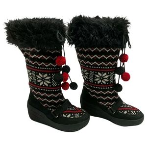 JUICY COUTURE Snowball Knit Suede Wedge Boots Fur Accents US Size 8